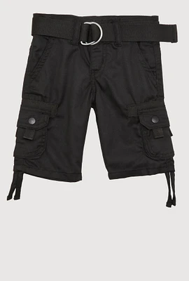 Toddler Boys Belted Tie Hem Cargo Shorts, Black, Size 4T