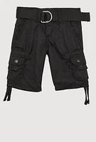 Toddler Boys Belted Tie Hem Cargo Shorts, Black, Size 4T