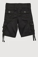 Toddler Boys Belted Tie Hem Cargo Shorts, Black, Size 4T