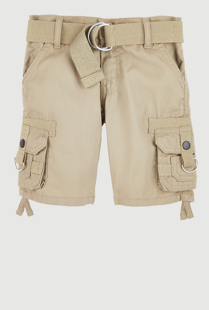 Toddler Boys D Ring Belted Cargo Shorts, Khaki, Size 3T
