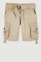 Toddler Boys D Ring Belted Cargo Shorts, Khaki, Size 3T