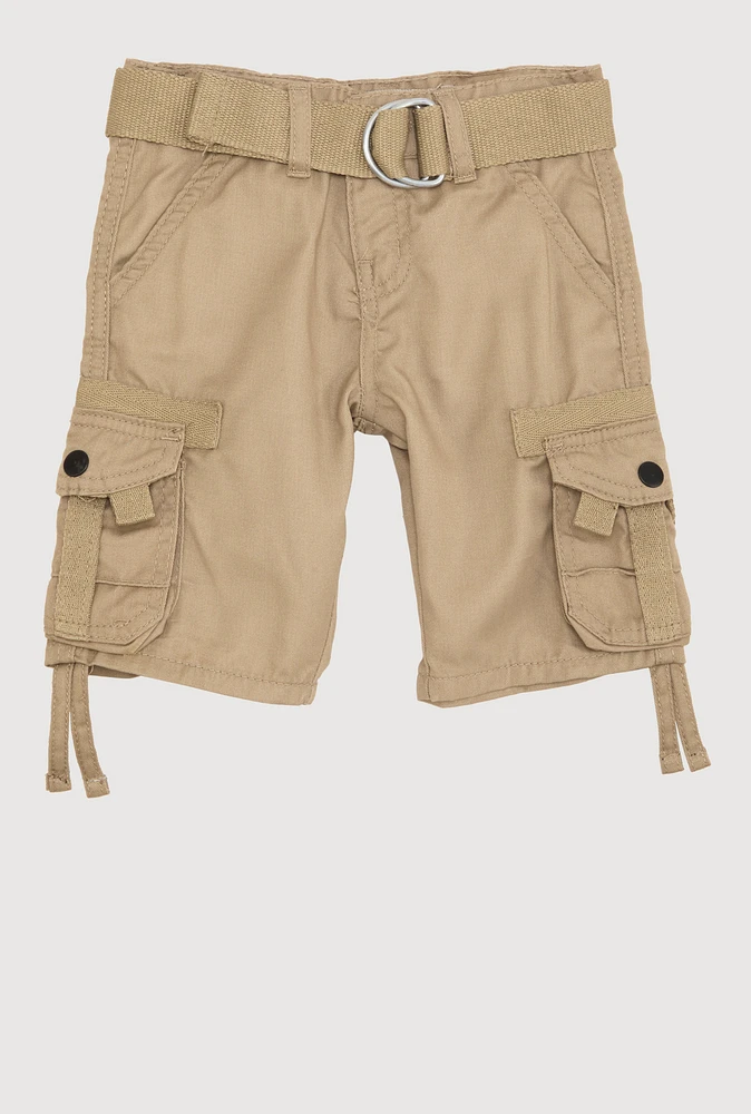 Toddler Boys Belted Tie Hem Cargo Pocket Shorts, Khaki, Size 4T