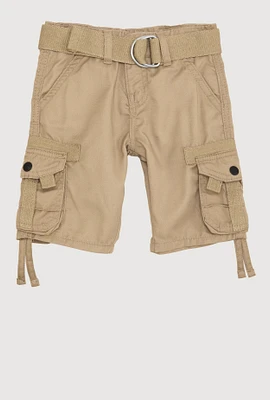 Toddler Boys Belted Tie Hem Cargo Pocket Shorts, Khaki, Size 4T