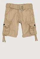 Toddler Boys Belted Tie Hem Cargo Pocket Shorts, Khaki, Size 4T