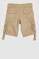 Toddler Boys Belted Tie Hem Cargo Pocket Shorts, Khaki, Size 4T