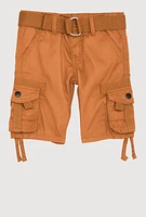 Toddler Boys Tie Hem Belted Cargo Pocket Shorts, Brown, Size 4T