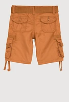 Toddler Boys Tie Hem Belted Cargo Pocket Shorts, Brown, Size 4T