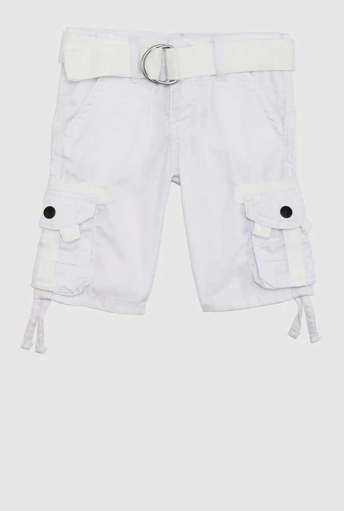 Toddler Boys Cargo Pocket Belted Shorts, White, Size 4T