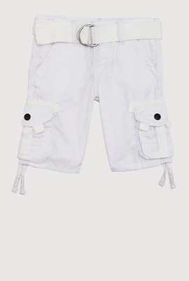 Toddler Boys Cargo Pocket Belted Shorts, White, Size 4T