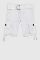 Toddler Boys Cargo Pocket Belted Shorts, White, Size 4T