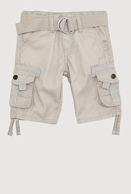 Toddler Boys Tassel Hem Belted Cargo Shorts, Grey, Size 4T