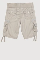 Toddler Boys Tassel Hem Belted Cargo Shorts, Grey, Size 4T