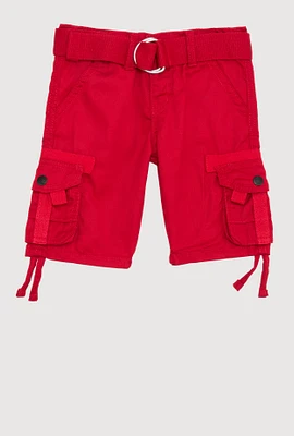 Toddler Boys Tassel Hem Belted Cargo Shorts, Red, Size 3T