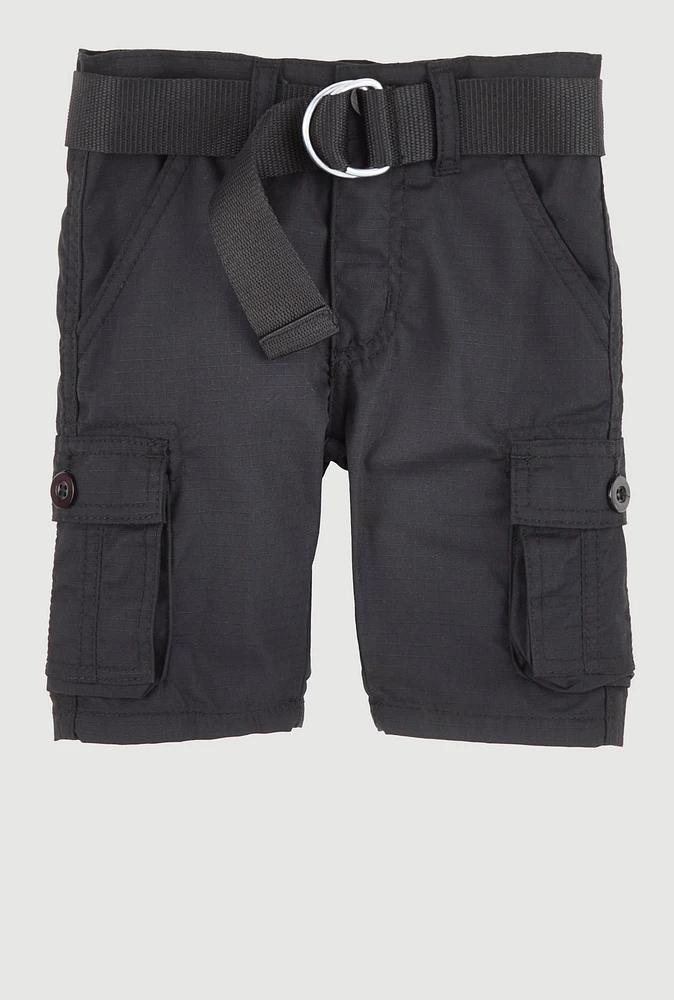 Toddler Boys Belted Cargo Shorts, Black,