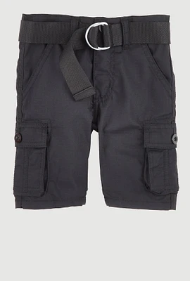 Toddler Boys Belted Cargo Shorts, Black,