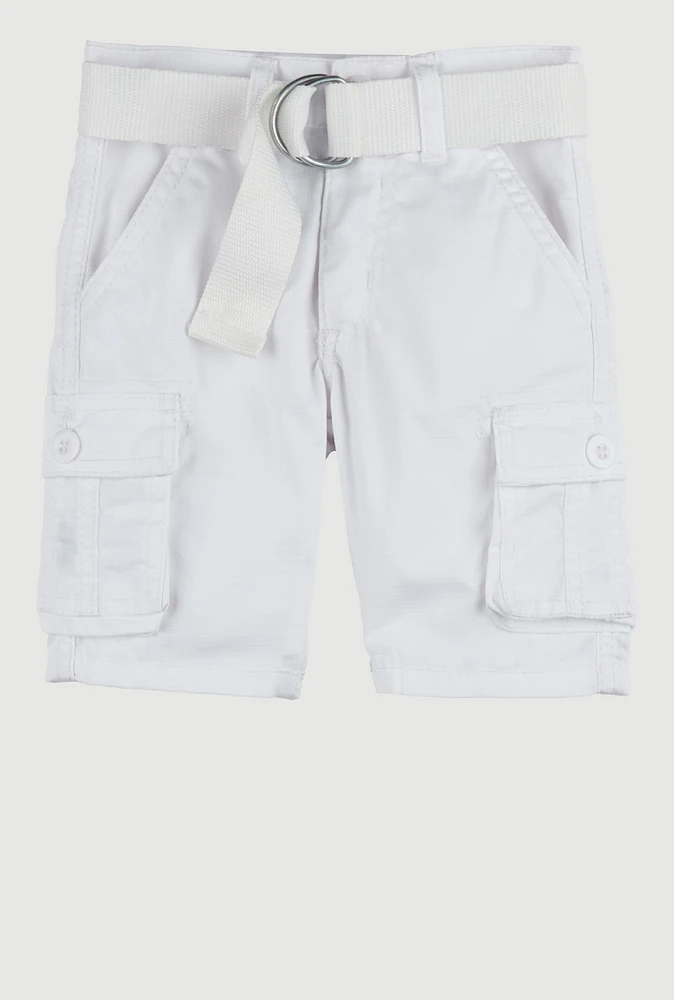 Toddler Boys Solid D Ring Belted Cargo Shorts, White, Size 3T
