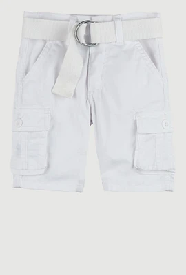 Toddler Boys Solid D Ring Belted Cargo Shorts, White, Size 3T