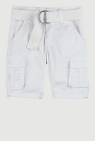 Toddler Boys Solid D Ring Belted Cargo Shorts, White, Size 3T