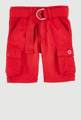 Toddler Boys D Ring Belted Cargo Pocket Shorts, Red, Size 4T