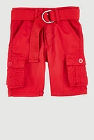 Toddler Boys D Ring Belted Cargo Pocket Shorts, Red, Size 4T