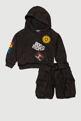 Toddler Boys Goat Graphic Sweatshirt and Cargo Shorts, Black, Size 3T