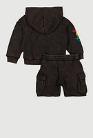 Toddler Boys Goat Graphic Sweatshirt and Cargo Shorts, Black, Size 3T