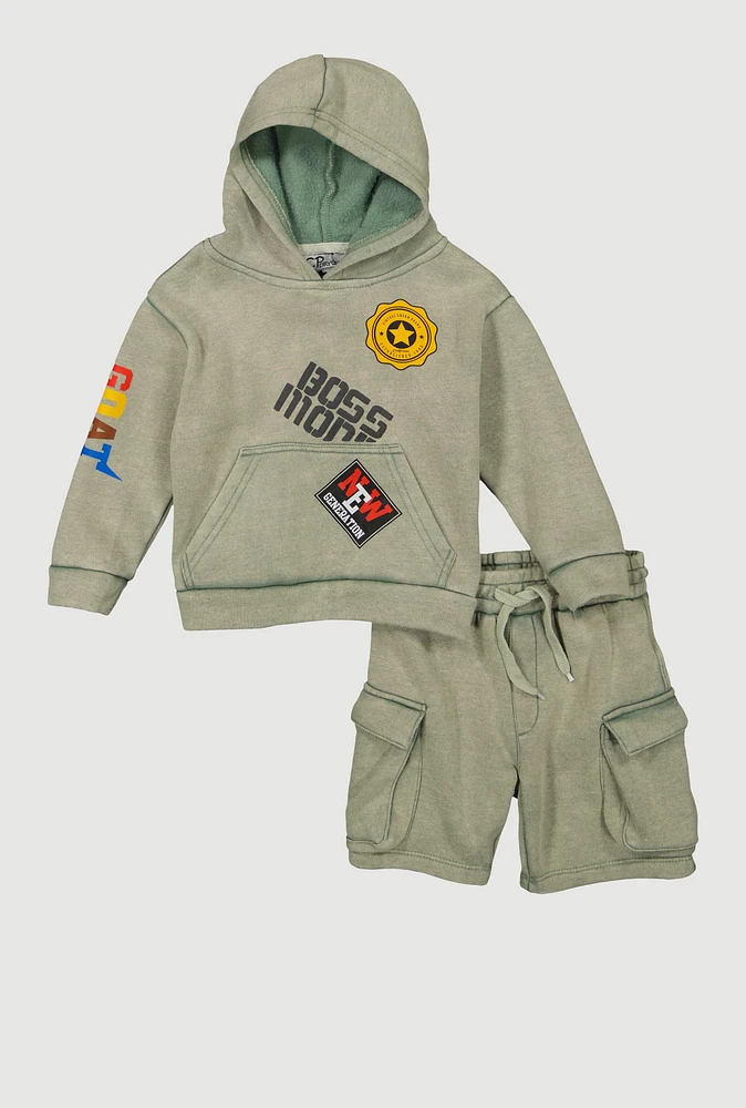 Toddler Boys Goat Graphic Sweatshirt and Cargo Shorts, Green, Size 3T