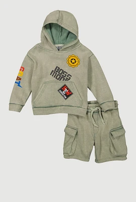 Toddler Boys Goat Graphic Sweatshirt and Cargo Shorts, Green, Size 3T