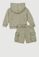 Toddler Boys Goat Graphic Sweatshirt and Cargo Shorts, Green, Size 3T