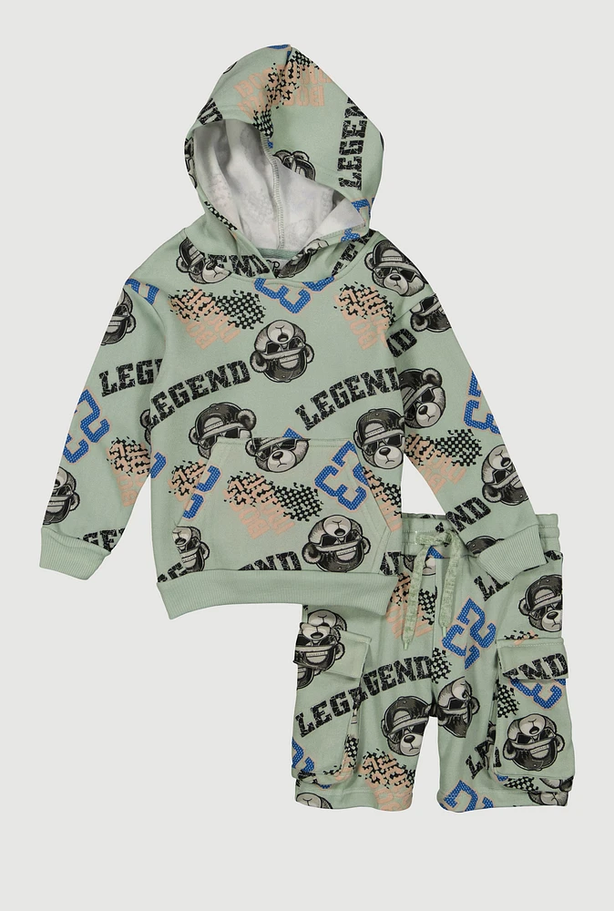 Toddler Boys Legend 23 Printed Hoodie and Sweatshorts, Green, Size 2T