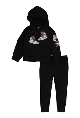 Toddler Boys Sneaker Graphic Hoodie and Joggers, Black, Size 3T