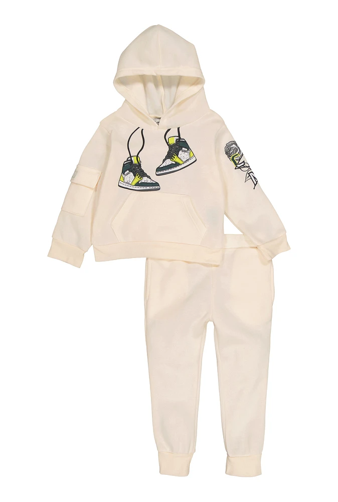 Toddler Boys Sneaker Graphic Hoodie and Joggers, White, Size 3T