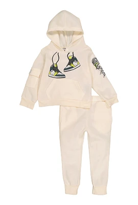 Toddler Boys Sneaker Graphic Hoodie and Joggers, White, Size 3T