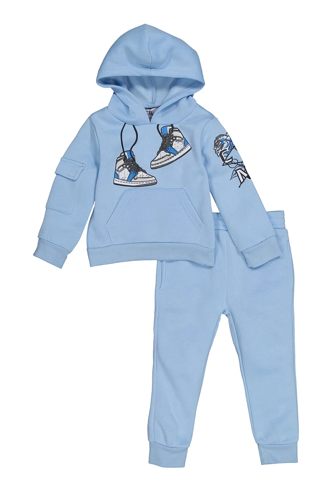 Toddler Boys Sneaker Graphic Hoodie and Joggers, Blue, Size 4T