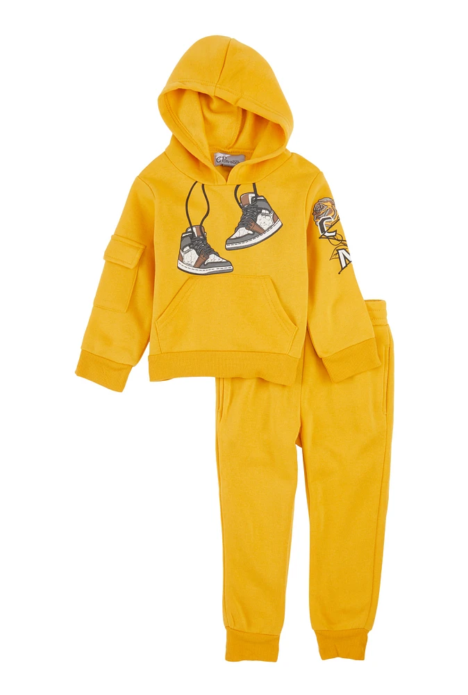 Toddler Boys Sneaker Graphic Hoodie and Joggers, Yellow, Size 3T