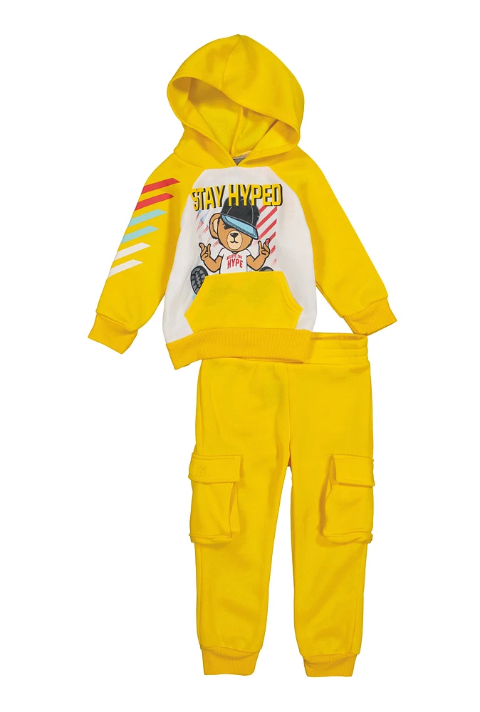 Toddler Boys Stay Hyped Hooded Sweatshirt and Cargo Joggers, Yellow, Size 2T