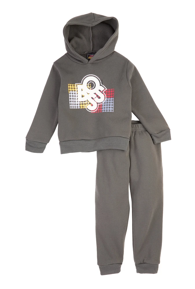 Toddler Boys Boss Graphic Hoodie and Joggers, Grey,