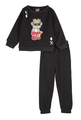 Toddler Boys Bear Graphic Sweatshirt and Sweatpants, Black, Size 3T