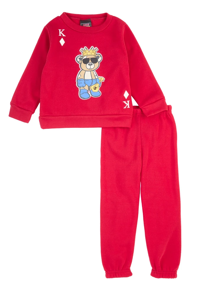 Toddler Boys Bear Graphic Sweatshirt and Sweatpants, Red, Size 2T