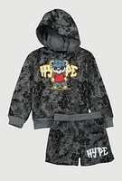 Toddler Boys Marble Print Hype Bear Graphic Sweatshirt and Shorts, Grey, Size 2T