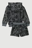 Toddler Boys Marble Print Hype Bear Graphic Sweatshirt and Shorts, Grey, Size 2T