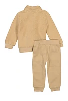 Toddler Boys Puma Sherpa Quarter Zip Sweatshirt and Joggers, Beige, Size 4T