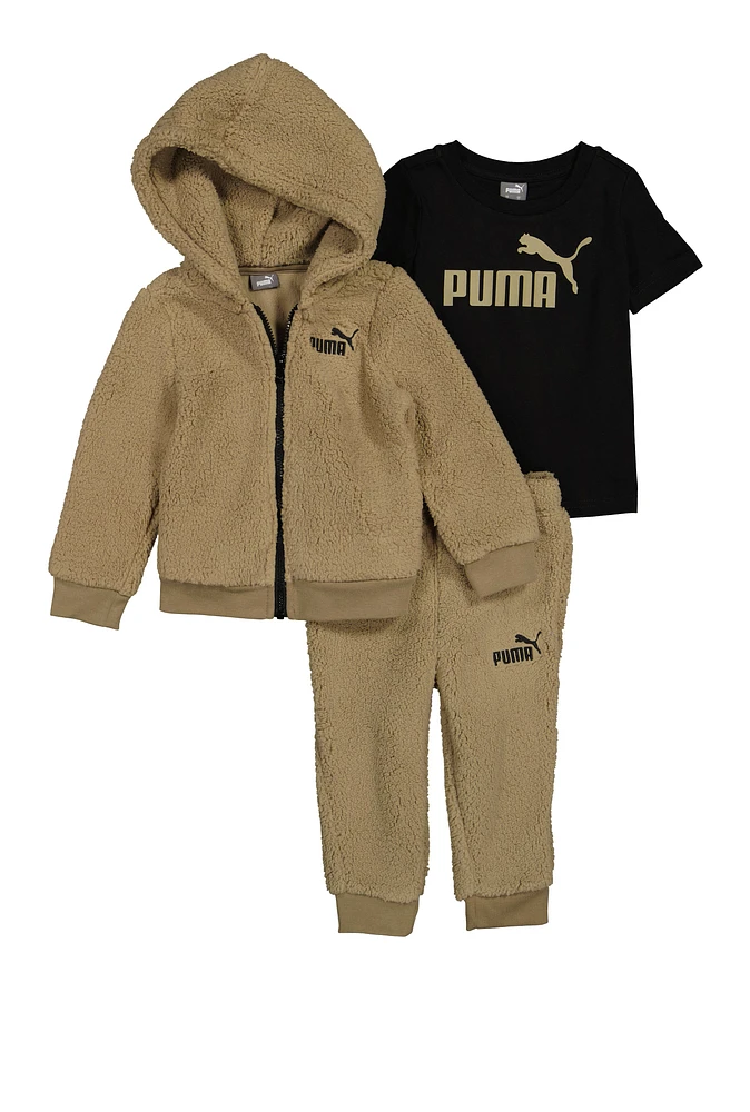 Toddler Boys Puma Sherpa Hoodie and Joggers Set, Brown,