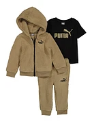 Toddler Boys Puma Sherpa Hoodie and Joggers Set, Brown,