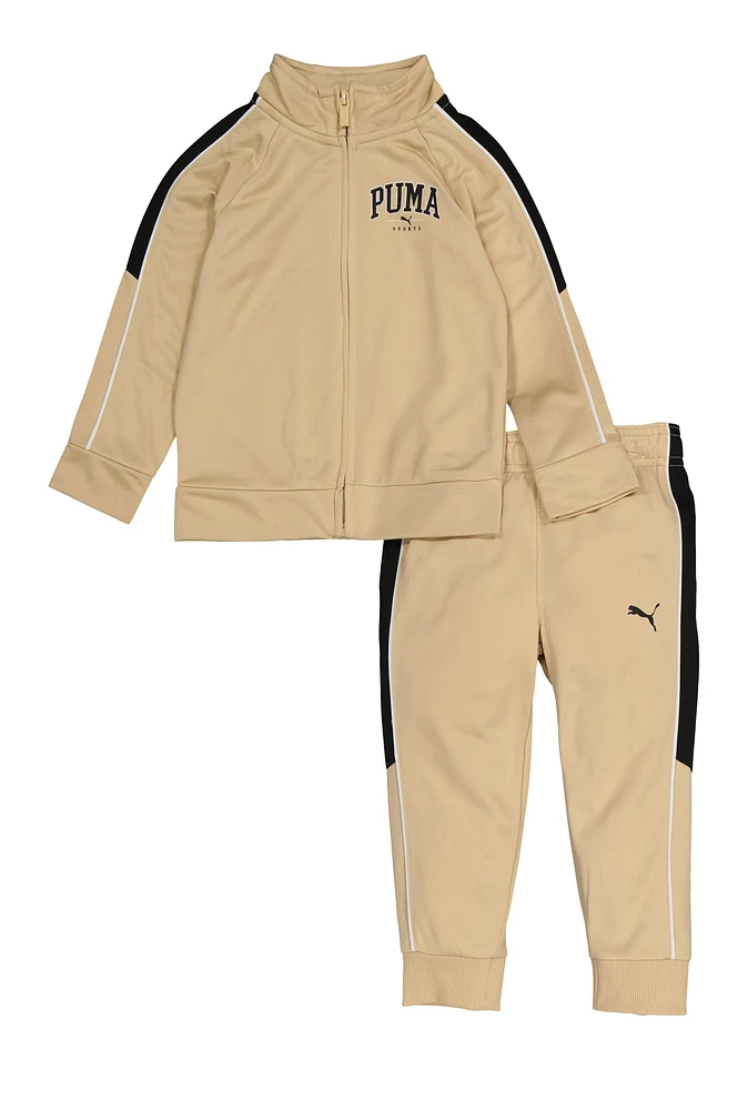 Toddler Boys Puma Contrast Track Jacket and Joggers, Beige, Size 3T