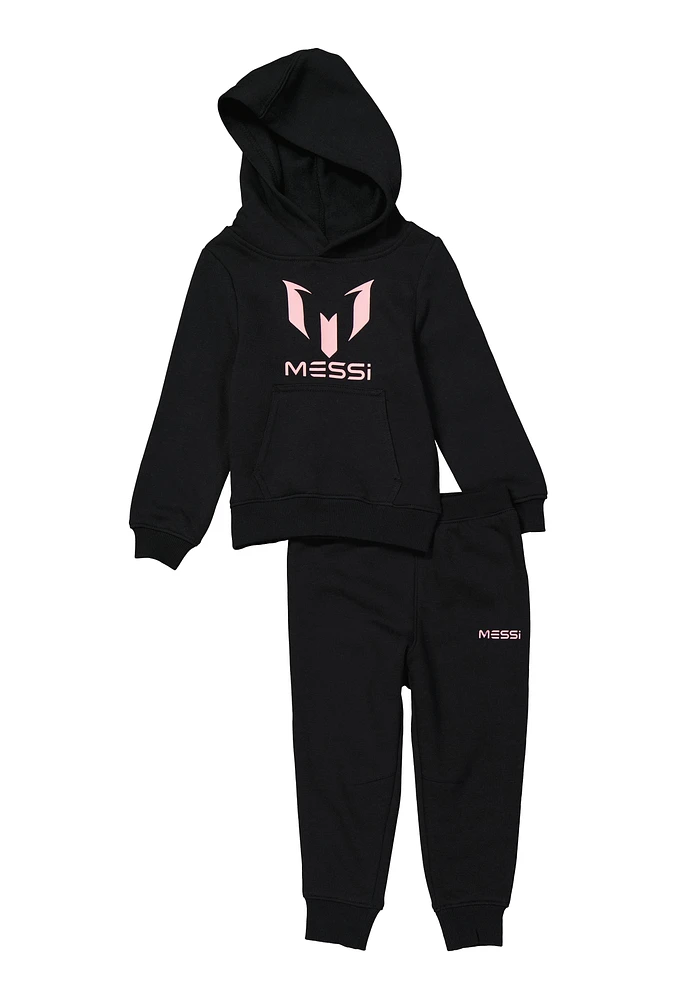 Toddler Boys Messi Logo Pullover Hoodie and Joggers, Black, Size 2T