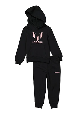Toddler Boys Messi Logo Pullover Hoodie and Joggers, Black, Size 2T