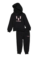Toddler Boys Messi Logo Pullover Hoodie and Joggers, Black, Size 3T