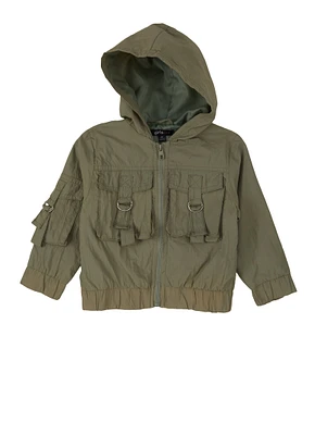 Toddler Girls Nylon Cargo Jacket, Green, Size 2T