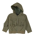 Toddler Girls Nylon Cargo Jacket, Green, Size 2T
